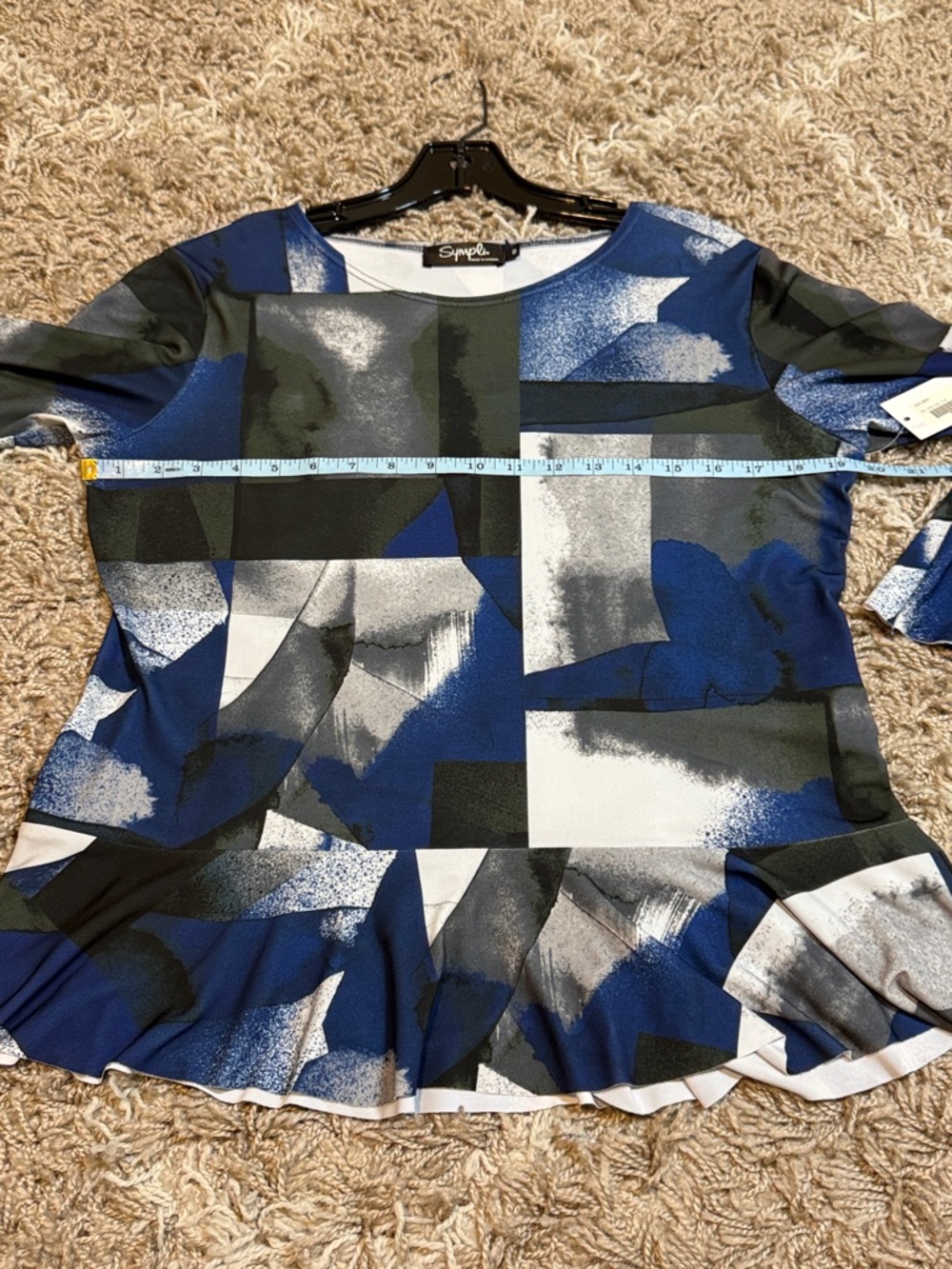 NWT Sympli Nu Peplum Top in Sapphire Shadows Abstract Print size 10 - Picture 9 of 13